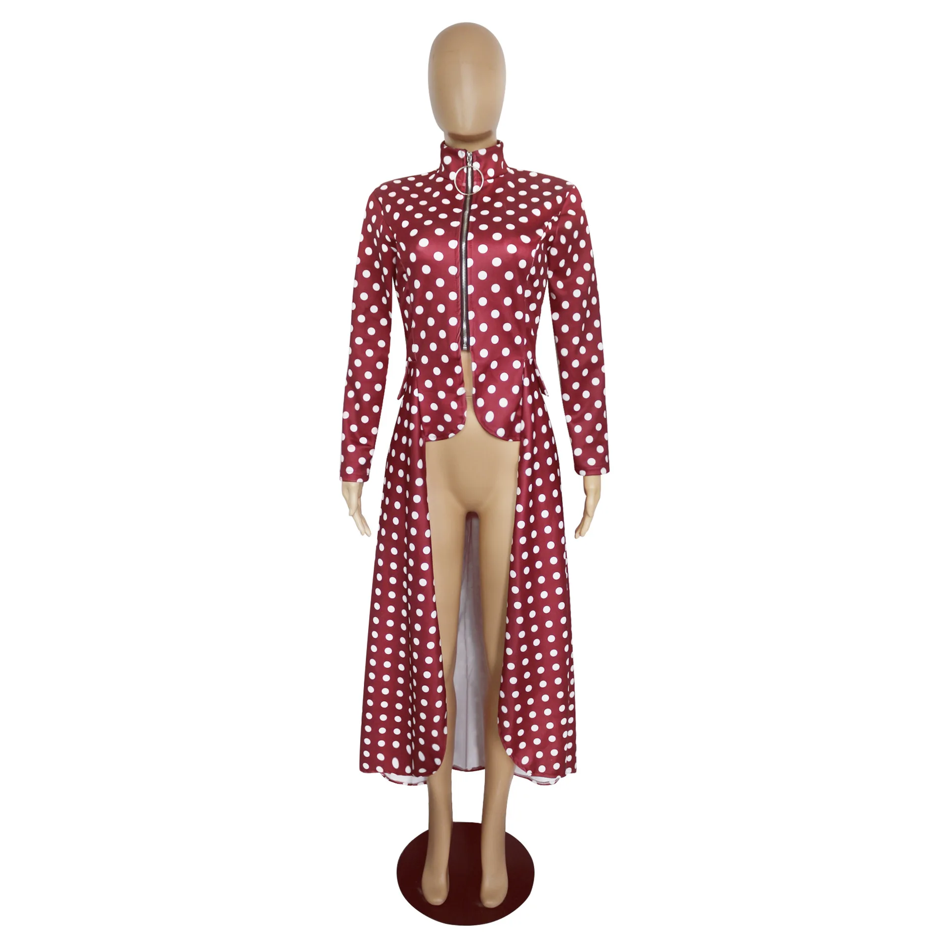 Spring And Summer New Style Hot Selling Long Sleeve High Collar Slim Fit Zipper Long Skirts Fake Pocket Irregular Dress