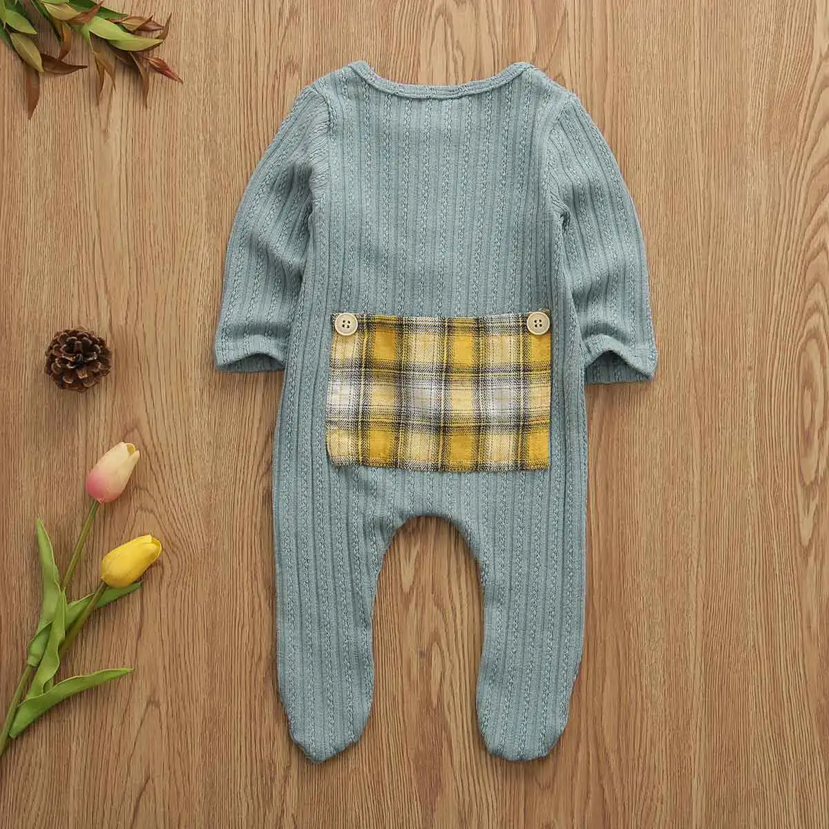 Infant Baby Knitted Footies for Boys Girls Kid Newborn Cotton Clothes Long Sleeve Jumpsuit Toddler Autumn Winter Outfit 0-9M - Цвет: Синий