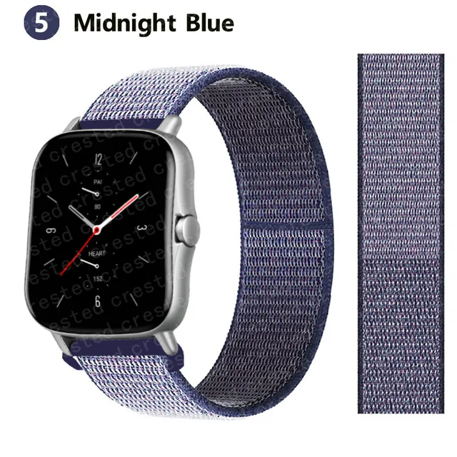 20/22mm Nylon band For Amazfit GTS/2/2e/GTS2 Mini/GTR 3 Pro 42mm/47mm/GTR2/2e/stratos 2/3 Sport Loop Bracelet Amazfit bip strap midnight blue 1