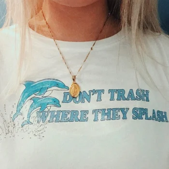 

kuakuayu HJN Don't Trash Where They Splash Dolphins T-Shirt Tumblr Fashion Animal Saving Slogan Tee Casual Short Sleeve Shirt
