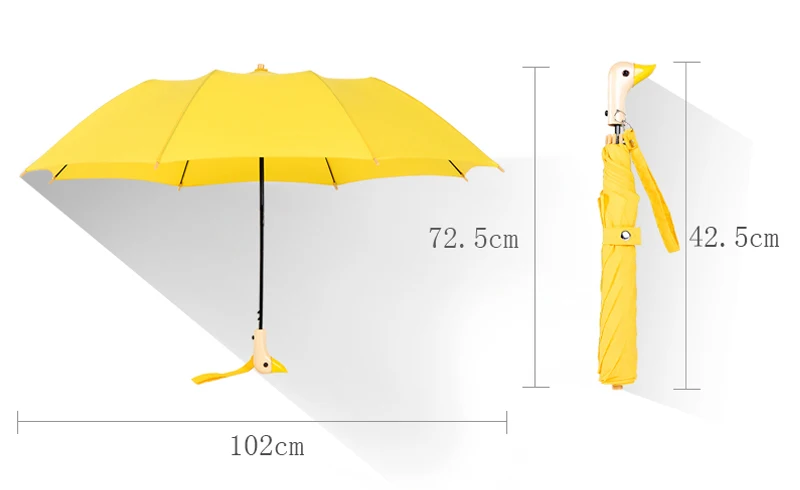 Автоматический женский зонт с милой головой утки, с деревянной ручкой, черное покрытие, анти-УФ 50, два складных зонта от солнца и дождя для детей