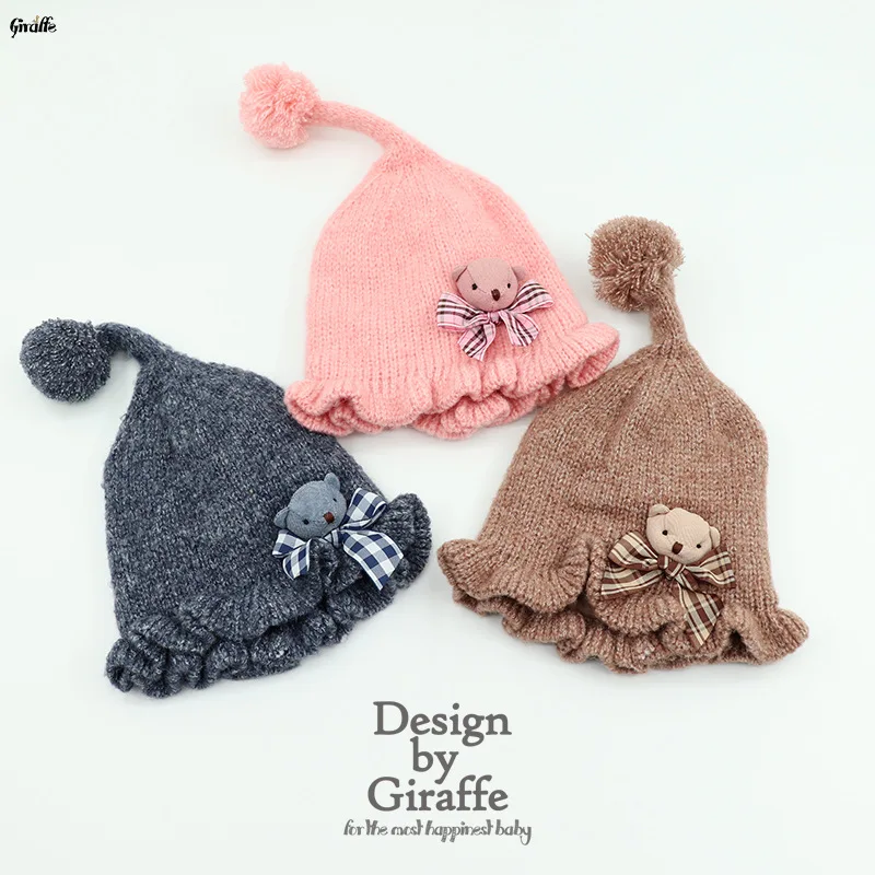 

Winter Baby Hat Men And Women Baby Knitted Bear hu er tao Head Fashion Cap Warm Children CHILDREN'S Cute Ball