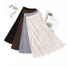 HLBCBG винтажная элегантная зимняя женская юбка-свитер эластичная высокая талия плиссированная миди трикотажная юбка трапециевидная Женская однотонная Плотная юбка