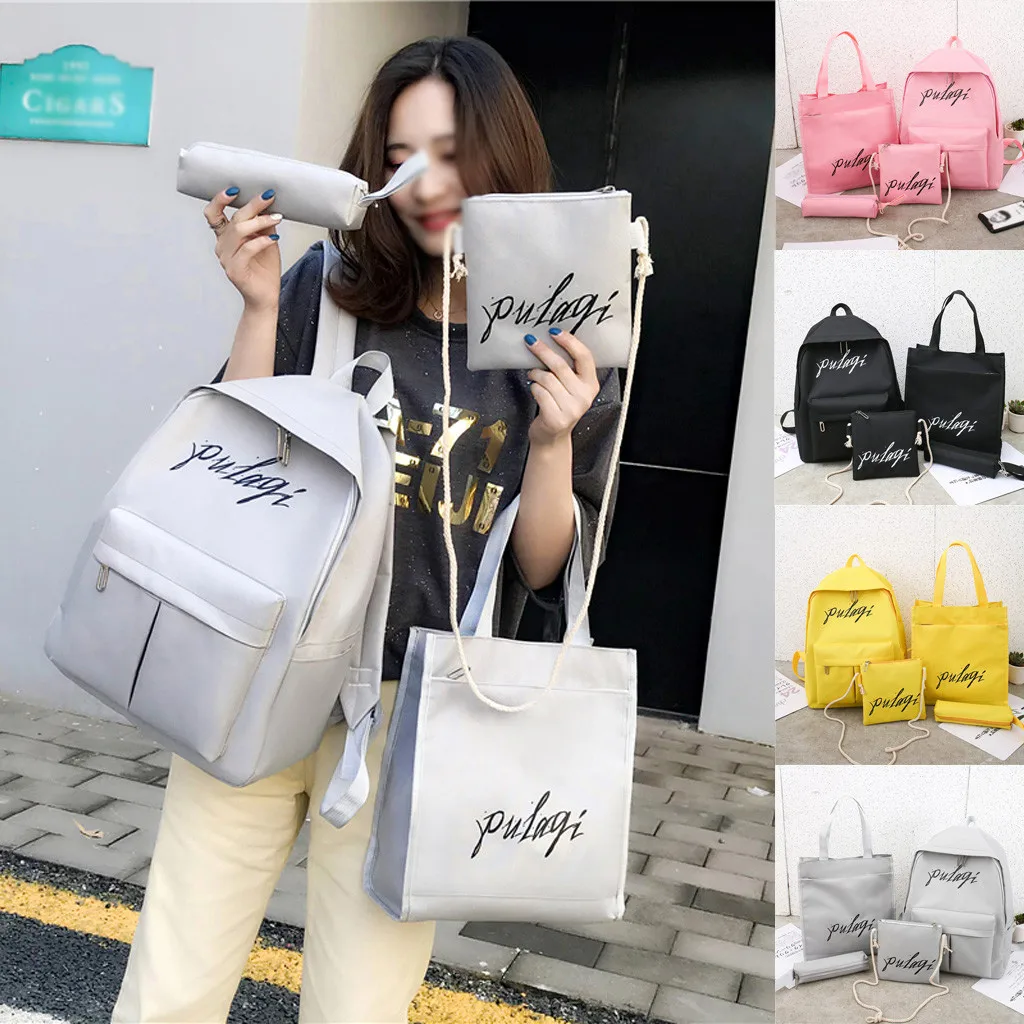 

School Backpack Teenagers Female Student Bag Four-piece Backpack Large-capacity Letter Backpack mochila feminina рюкзак женский