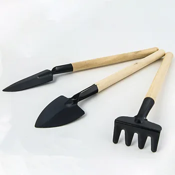 

3pcs/Set Multi Purpose Mini Potted Plants Shovel Rake Spade Wooden Handle Black Mini Spade Gardening Tools