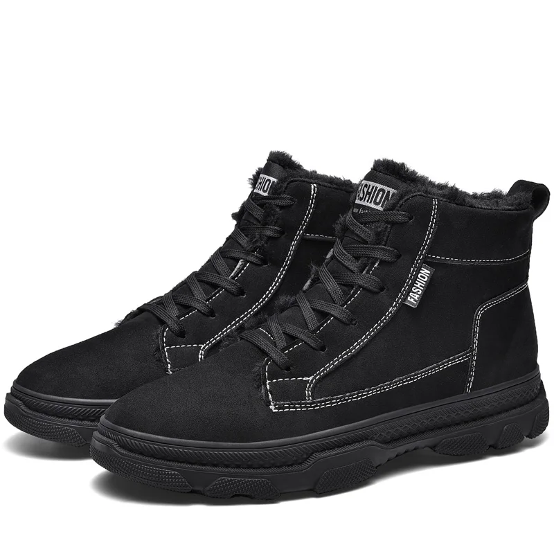 Men Winter Casual Shoes Solid Color Lace-UP Man Snow Boots 2020 Plush Inside Antiskid Bottom Thick Bottom  Keep Warm boots