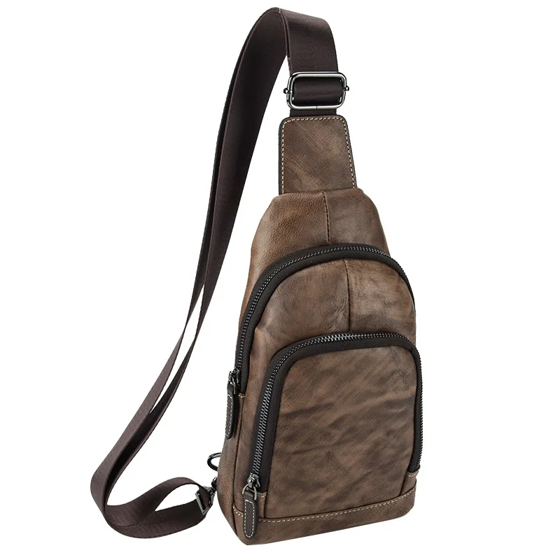 Men Natural Skin Single Rucksack Backpack Famous Brand Vintage Designer Shoulder Bags Cross Body Genuine Leather Male Chest Bag
