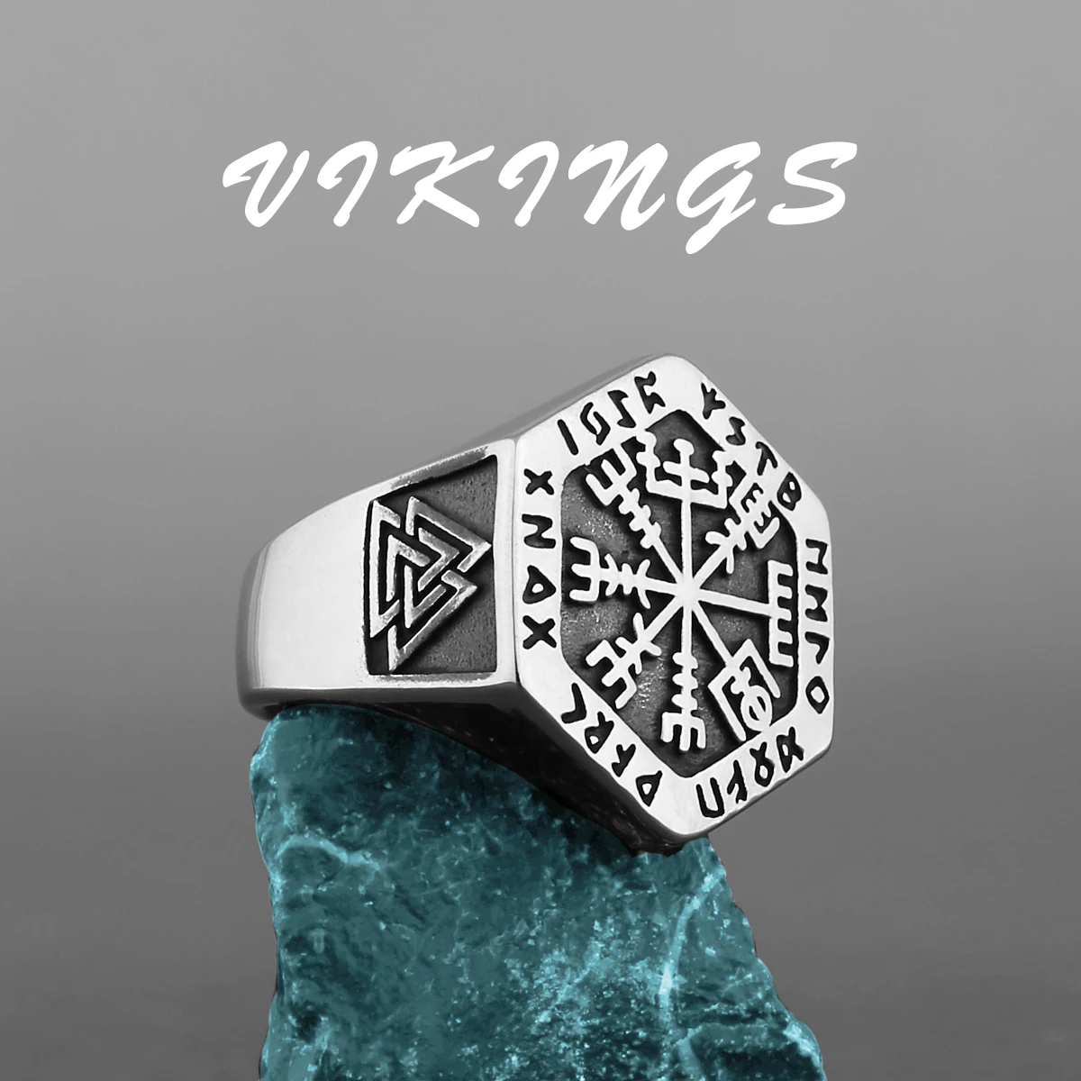Never Fade Stainless Steel Viking Compass Runic Statement Rings Men Vintage Color Nordic Viking Totem Odin Jewelry finger ring,stainless steel ring