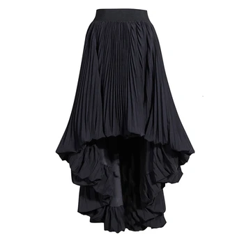 

High Waist Maxi Skirt Front Short Back Long Asymmetric Pleated Skirt Women 2020