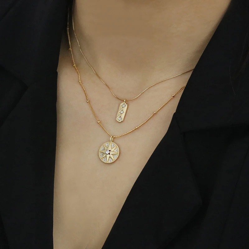 Peri'sBox восьмиконечная Звезда Круглый диск ожерелье s кубический цирконий прямоугольное колье ожерелье s для женщин французское минималистское ожерелье