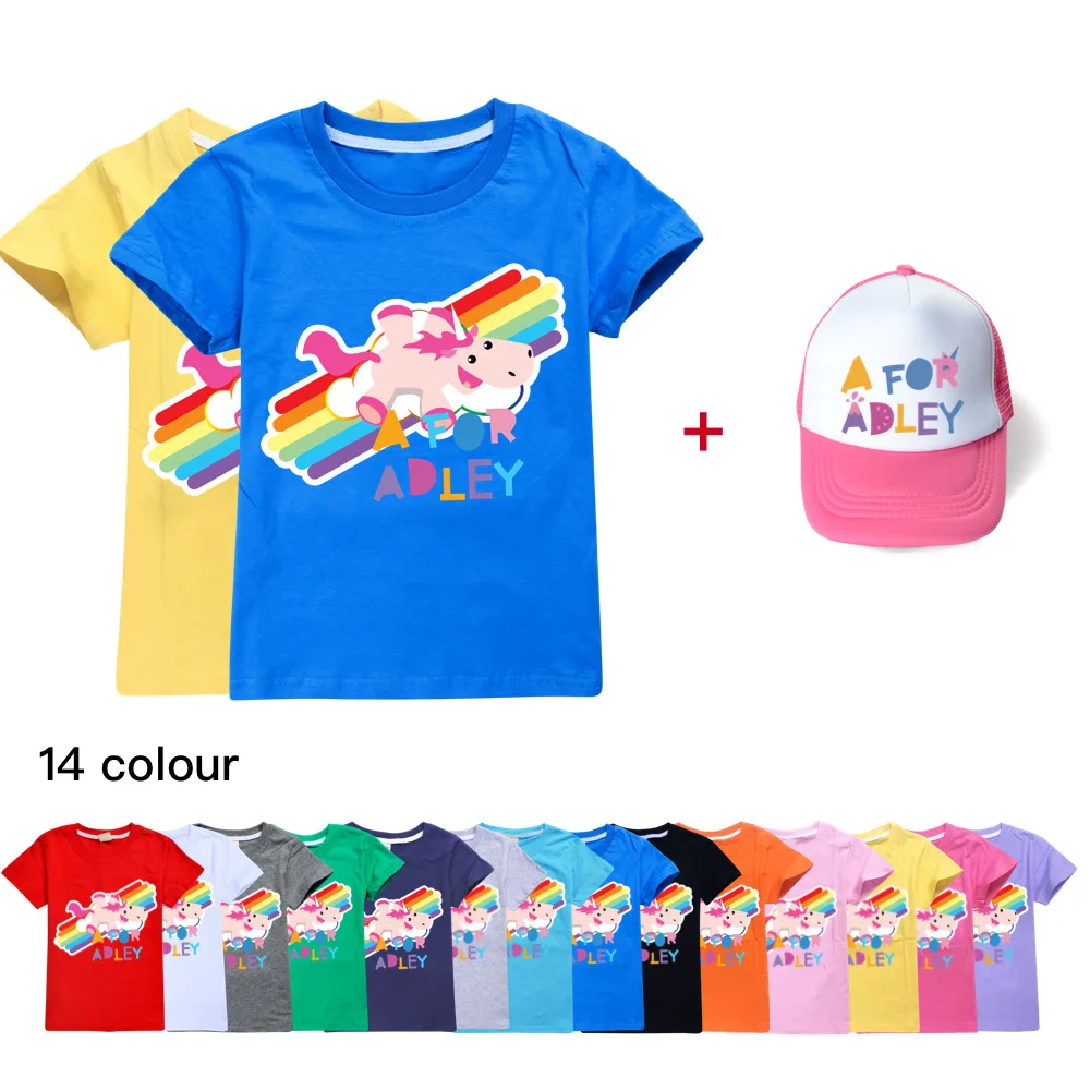 

New Summer Children's Girls A for Adley Cute T-shirt 3D printed Boys Street Clothing Kids Clothes Baby Tshirt O-neck has Hat