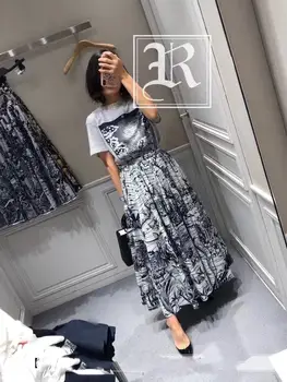 

Fashion Women's Skirts 2020 Runway Luxury Famous Brand European Design Floral Print Party Style Black Long Pleated Hot Skirts