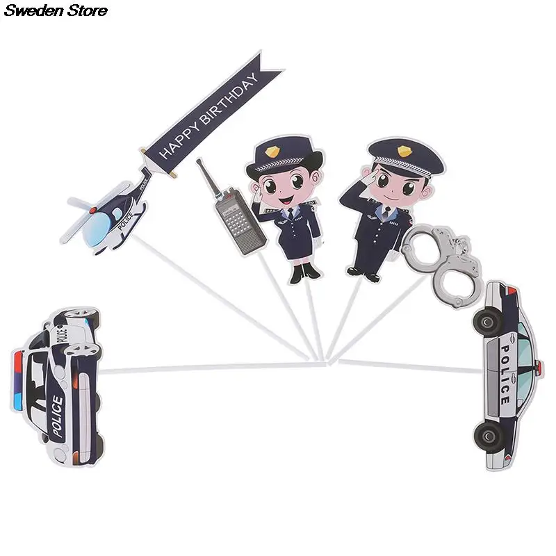 Cake Toppers 1Set Cake Toppers Male Plane Handcuffs Call Machine Decoration Happy Birthday Party Kids Boy Girl