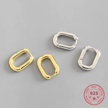 

BITWBI Unique Cool Punk 100% 925 Sterling Silver Retro Geometric Oval Luxury Engagement Hoop Earrings for Women Jewelry