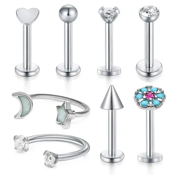 

Cartilage Tragus EarringsStainless Steel Labret Monroe Medusa Lip Rings Rook Daith Forward Helix Earring Stud Barbell Piercing