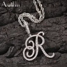 Hip Hop nazwa własna Cubic cyrkon Bling pojedynczy list Iced Out Chain wisiorki i naszyjniki dla mężczyzn biżuteria(China)