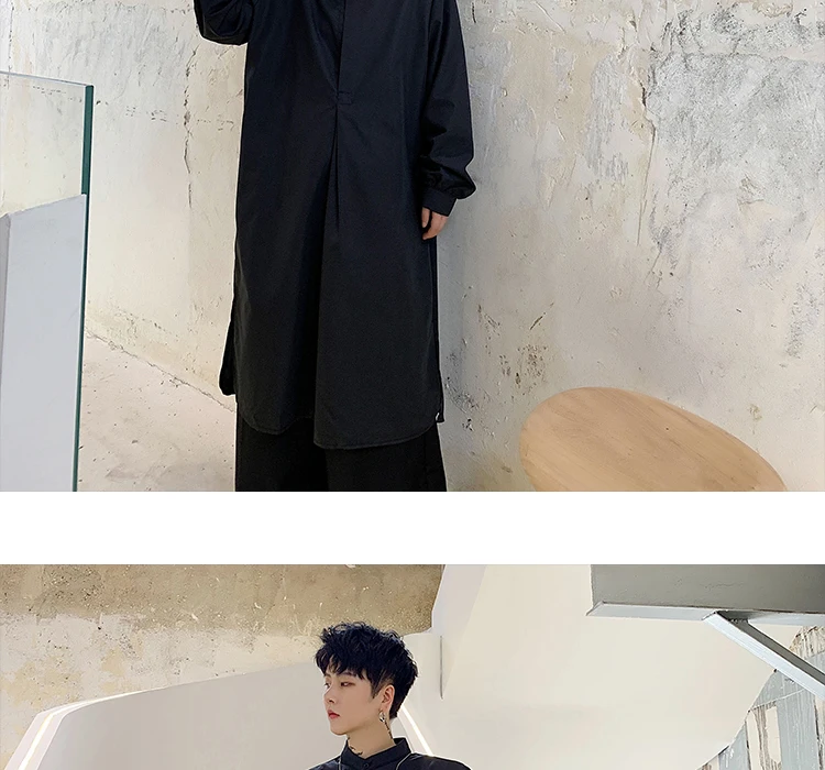 Мужской халат в японском стиле с длинным рукавом и стоячим воротником, черный и белый цвет, пуловер, рубашка Мужская Уличная Готическая