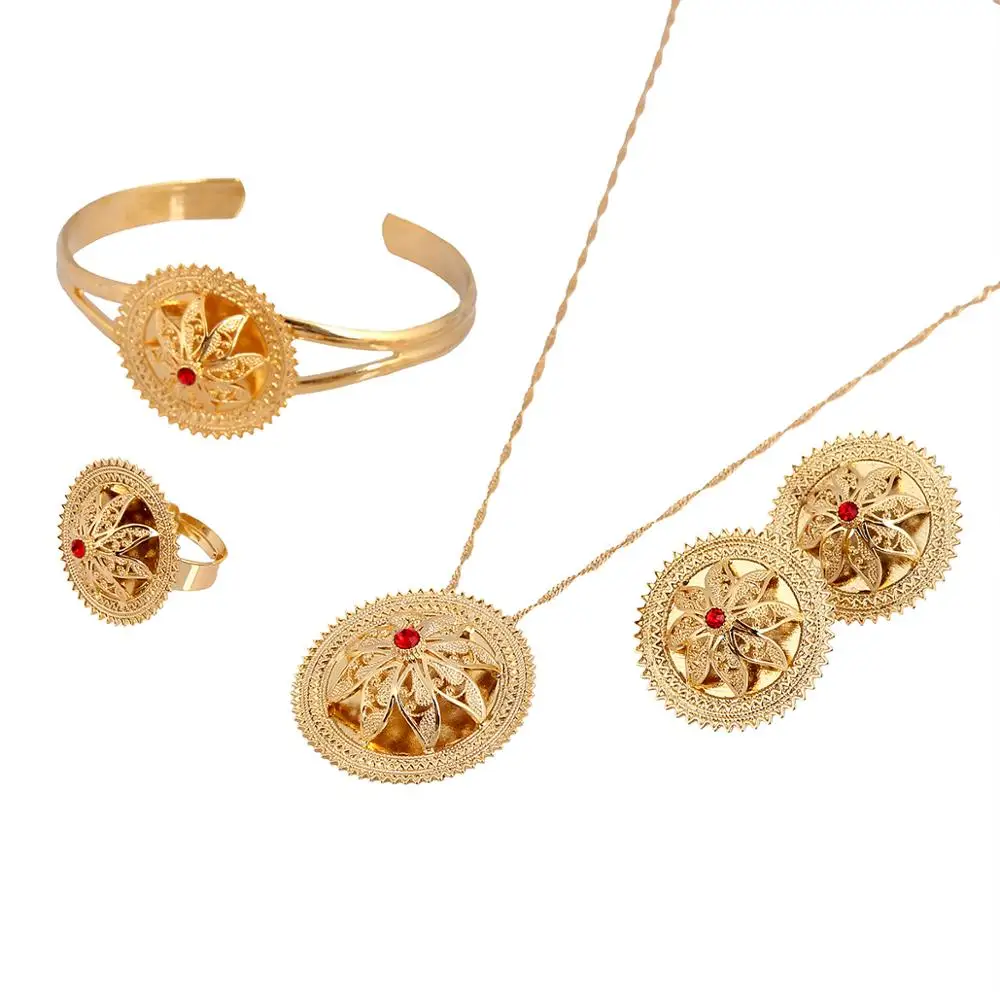 Эфиопский цветок Ювелирные наборы GoldNecklace подвеска серьги кольцо браслет в стиле
