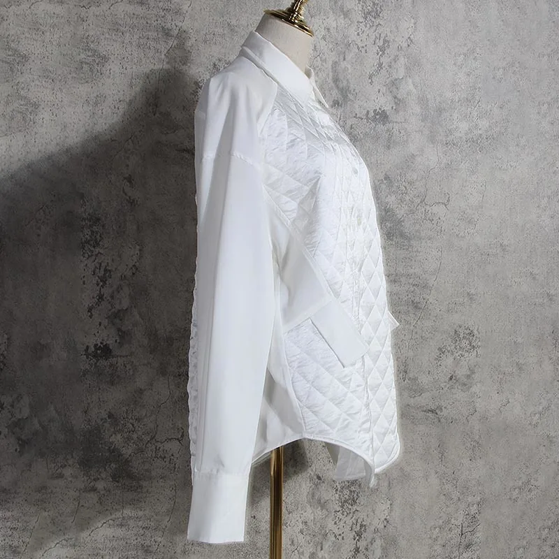 TWOTWINSTYLE, повседневные женские блузки Pacthwork Argyle, воротник с лацканами, фонарь, длинный рукав, свободные рубашки для женщин, одежда
