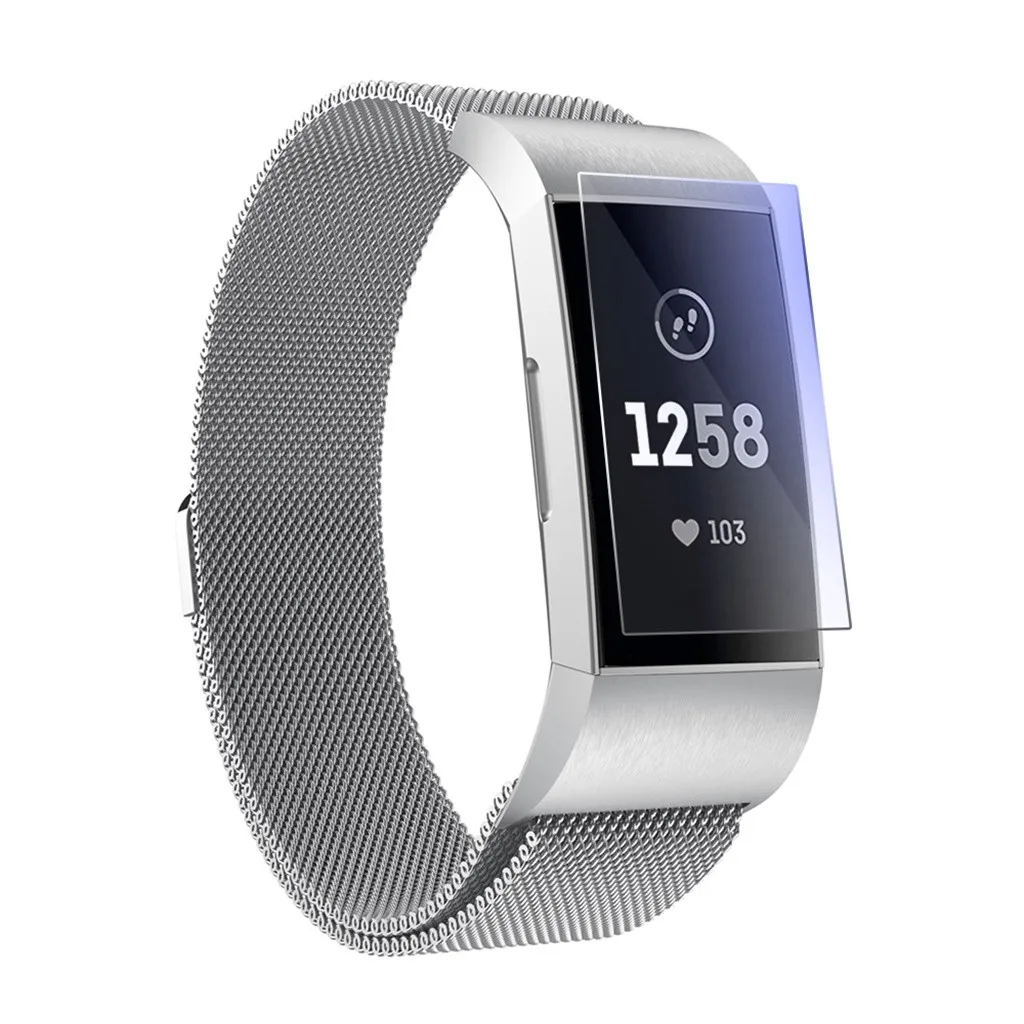 Миланский ремешок из нержавеющей стали для Fitbit Charge 3 классический Серебряный черный ремень для часов Ремешок Браслет+ пленка Correa de reloj# G1