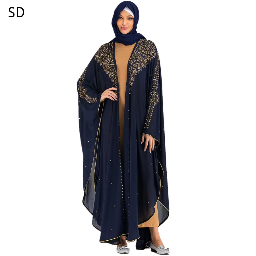

Opened Abayas Cloak Golden Beading Breathable Muslim Abaya Female Full Length Prayer Hooded Kimono Islamic Cardigan Robes