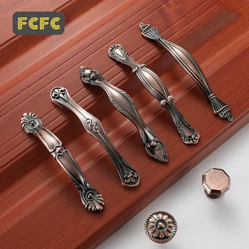 FCFC Cabinet Handles European Red Ancient Wardrobe Door Pulls Drawer Knobs Zinc Alloy Kitchen Cupboard Handles Furniture Handle