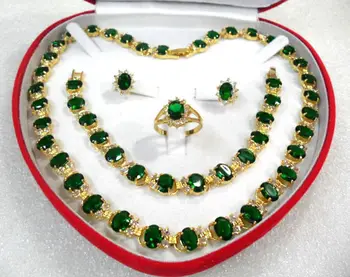 

best valentine's day gift green zircon necklace earrings bracelet and ring jewelry sets