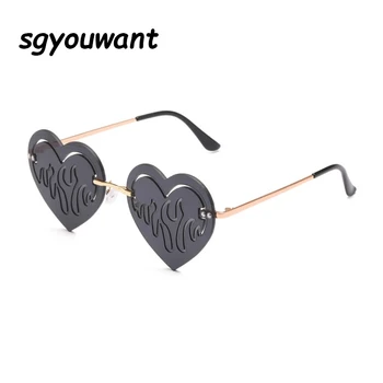 

Sgyouwant Fashion Unique Love Heart Shape Sunglasses Women Vintage Rimless Hollow Clear Ocean LensEyewear Men Sun Glasses Shades