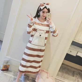 

Casual Female Winter Nightdress Home Clothing Intimate Lingerie Coral Fleece Nightwear Home Dressing Warm Long Sleeve Sleepwear