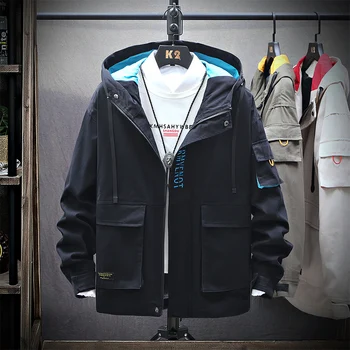 

Safari Style Male Hooded Jackets Trends Embroidery Men's Coat Black Khaki Green M-4XL Men's Hooded Jackets Coat