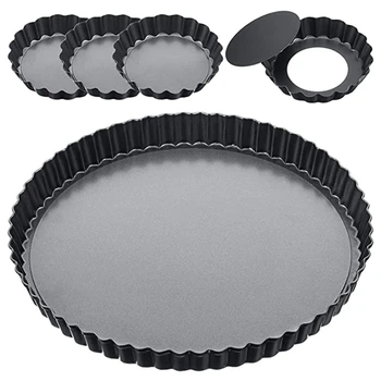 

9 Inch and 4 Inch 5 Pack Tart Pan Removable Bottom Quiche Pan Non-Stick Pie Tart Baking Dish Pan Carbon Steel Quiche Pan