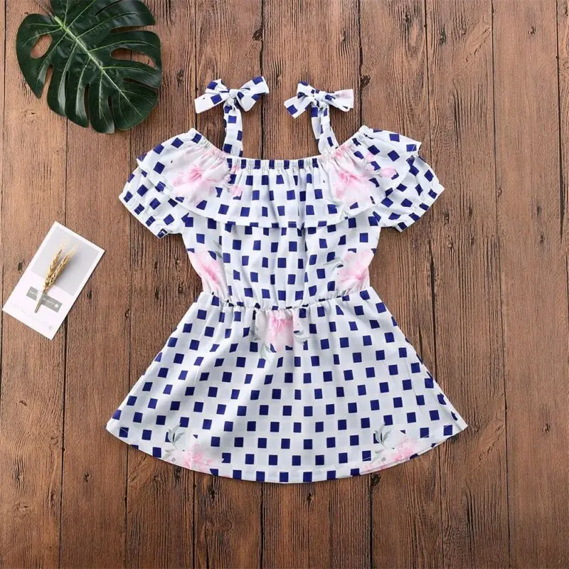 

UK Summer Toddler Kids Baby Girl Flower Polka Dots Casual Party Dress Sundress