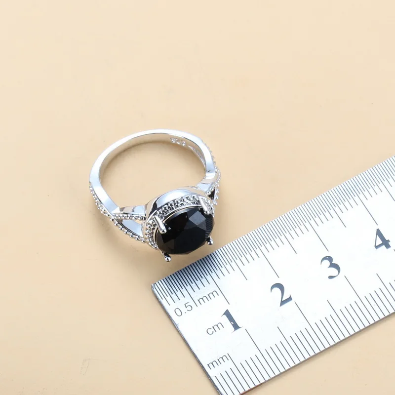 Wedding Jewelry Sets Round Black Zircon Dangle Earrings And Necklace Ring For Women Gift bridal jewelry sets,earring ring sets