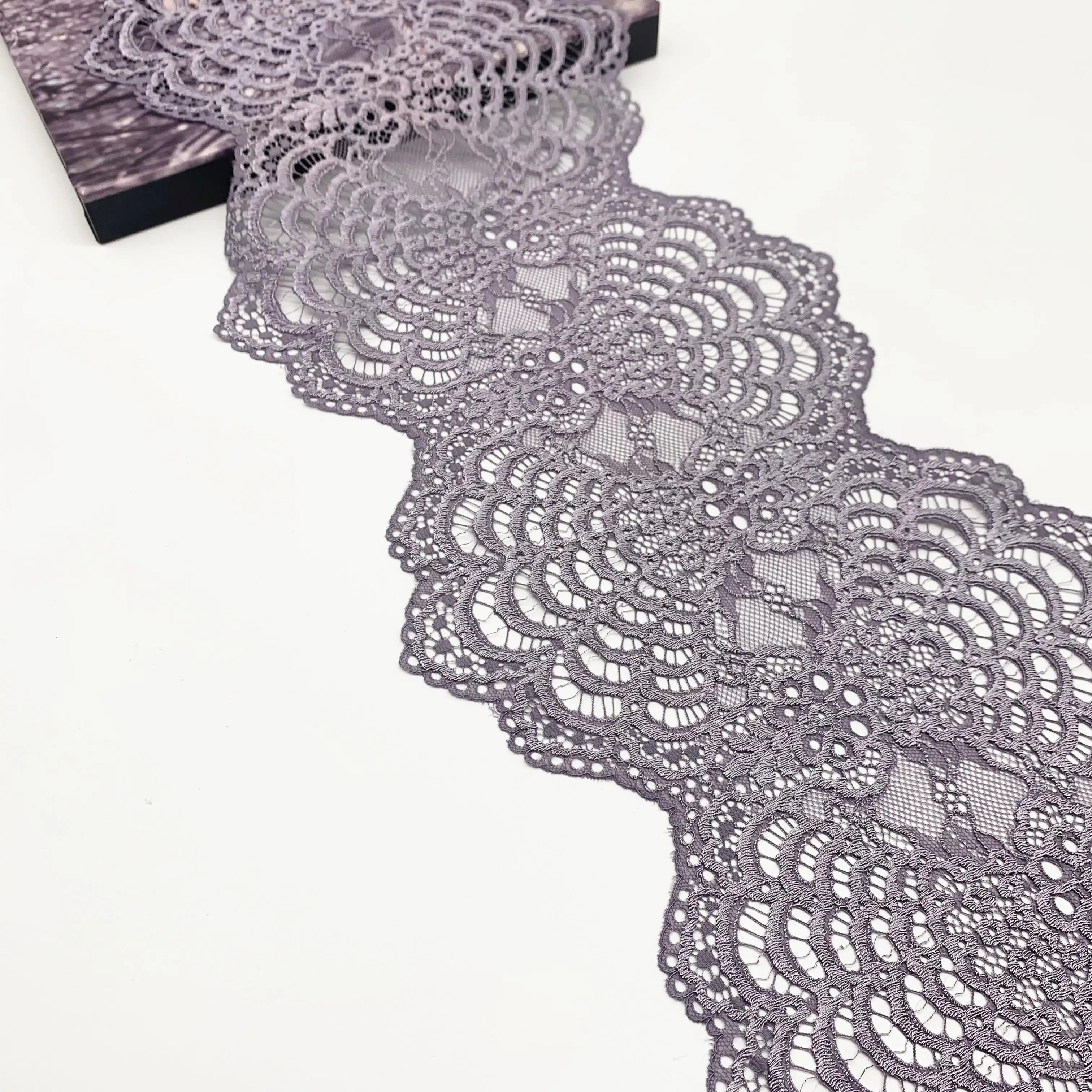 3y/lot Width 21cm 3 colors Grey Blk Elastic Stretch Lace 5
