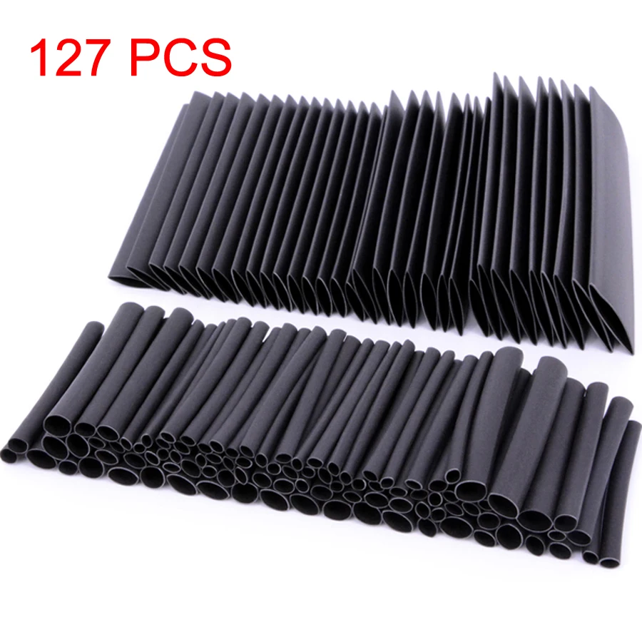 Black Heat Shrink Tube Wrapping Sleeve Cable Wiring Assortment Set 127pc