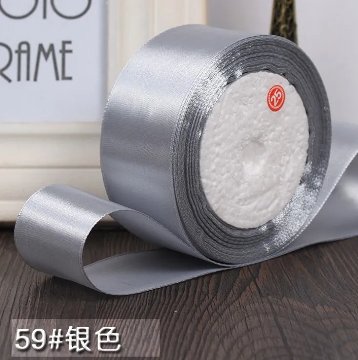 25 ярдов/рулон 40 мм шелковый атлас ленты DIY для повязки ручной работы ремесла материалы Подарочная обертка Свадебная вечеринка рождественские принадлежности - Цвет: Silver