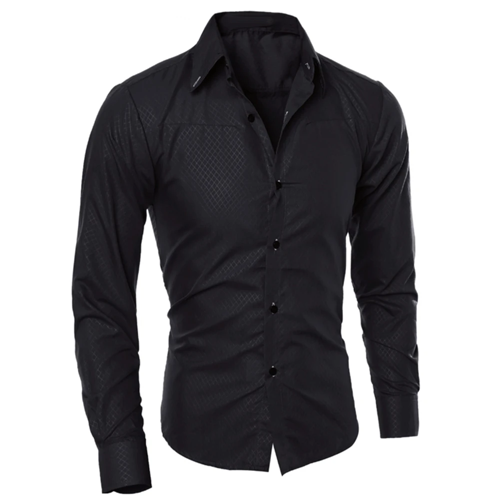 Новая мужская модная Однотонная рубашка с отложным воротником и длинным рукавом
