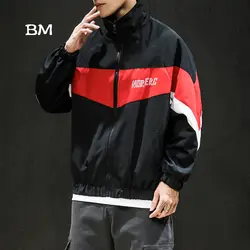 2019 хип хоп куртка Сращивание контрастная спортивная одежда уличная мода одежда в Корейском стиле мужские пальто для колледжа Харадзюку