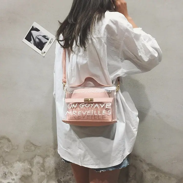 

2019 New Style WOMEN'S Bag Stylish Printed Lettered Hand Shoulder Cross-body PVC Different Size Bags Two-Piece Set Turnlock Tren