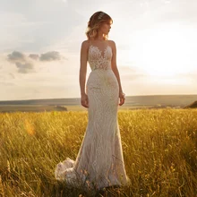 

Bohemian Bridal Dress Detachable Long Train Sheath Sleeveless Rustic Wedding Gown Formal Weddings For Woman Plus Size
