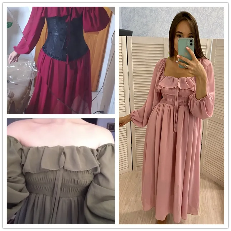 Women's Elegant Three Quarter Square Collar Off Shoulder Smocked