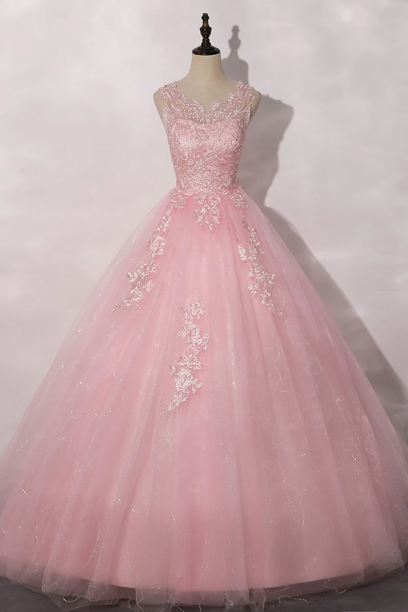 Walk Beside You Ball Gown Pink Quinceanea Dress 2023 Long Sleeveless Sequined Lace Applique vestidos de 15 anos 2020 robe de bal