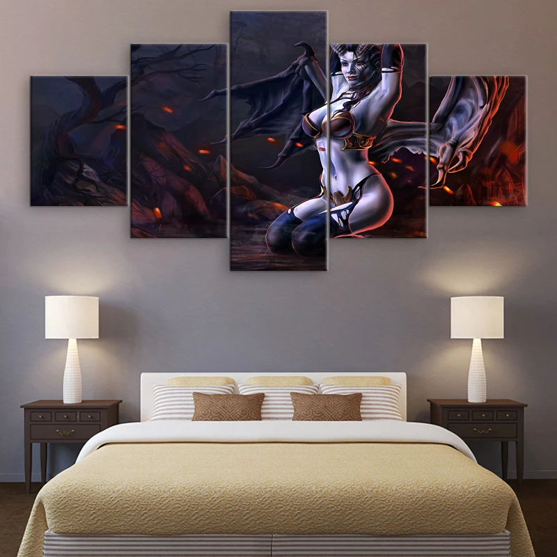 5 Piece Canvas Art Game DOTA 2 Queen of pain Canvas Printed Character Poster Modern Decorative Canv