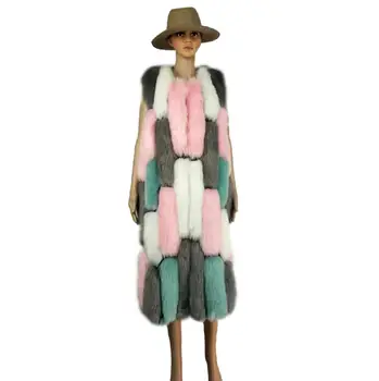 

Women winter Faux Fur Vest fashion Multicolor Imitation Fox Fur Waistcoat female Sleeveless Long Faux Fox Fur Vest Coat r2153