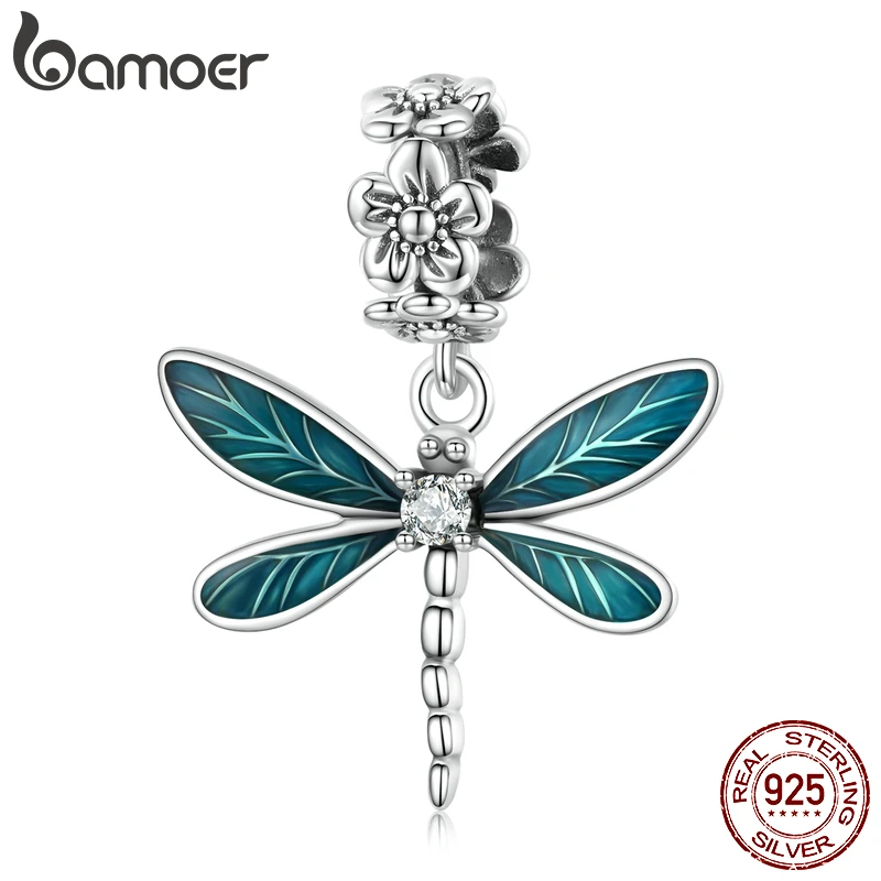 bamoer Genuine 925 Sterling Silver Gorgeous Dragonfly Pendant Charm Fit Women Original Bracelet or Necklace Fine Jewelry Gift