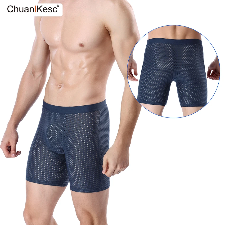 Men's Boxers Long Leg Mesh Underwear Cool Soft And Sexy In Summer Running And Cycling Wear Resistant Leg Shorts fashion sexy embroidered lace mitten half finger gloves summer breathable sunscreen anti uv cycling drive non slip thin gloves