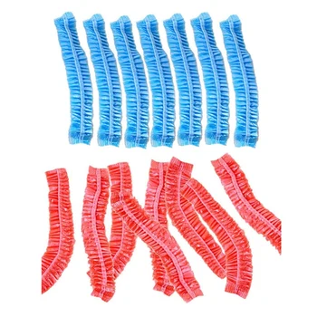 

200Pcs Clear Disposable Plastic Shower Bath Caps for Spa Hair Salon for Hotel/Home Use (Blue&Red)