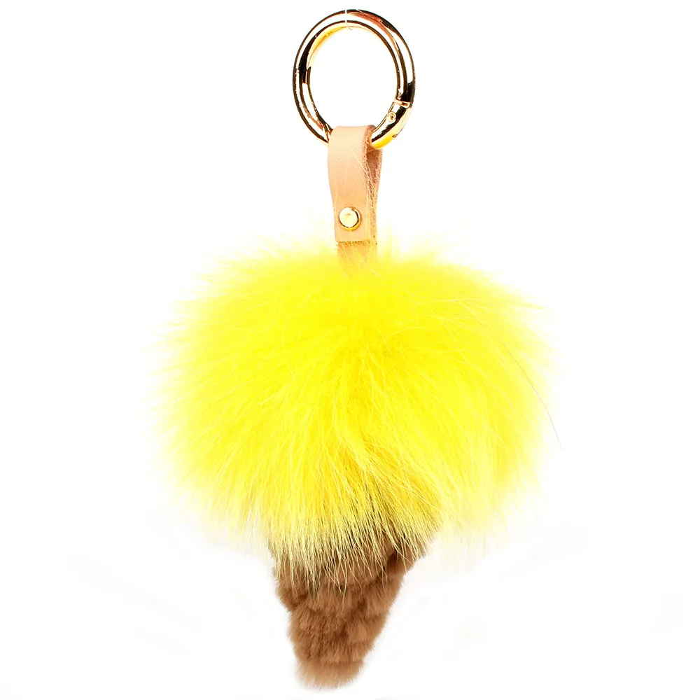 Распродажа пушистый натуральный Лисий мех настоящий кроличий мех брелок с помпоном мороженое брелок Подвеска женская сумка Шарм подарки на день рождения - Color: Yellow MINI SIZE