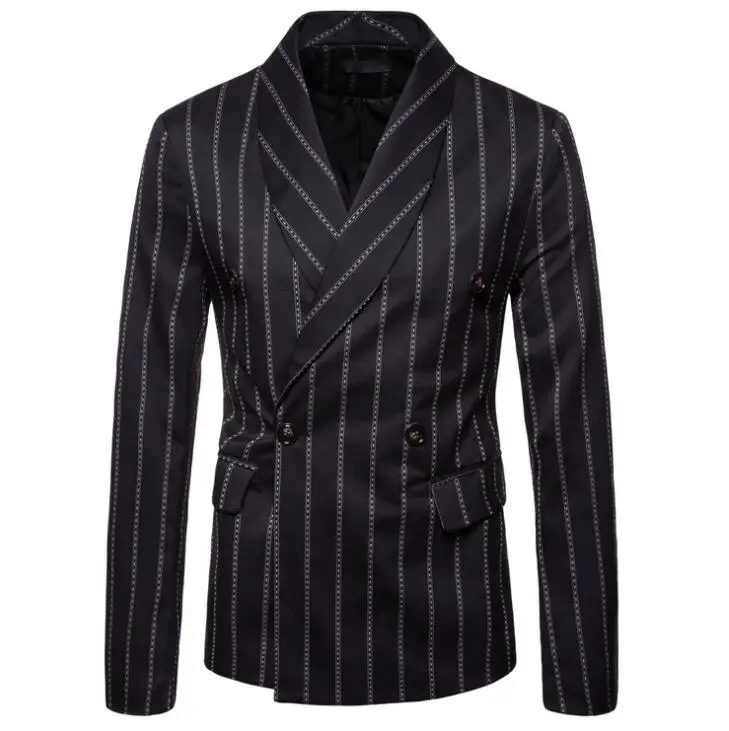 Черный Полосатые костюмы для отдыха мужские блейзеры masculino slim fit casaco jaqueta masculina пальто Мужская куртка модная черная белая - Цвет: Черный