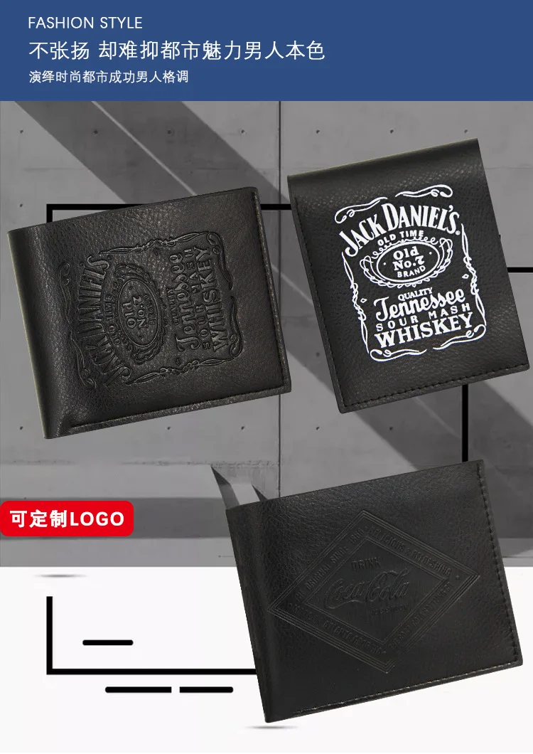 Мужской короткий кошелек в европейском и американском стиле, черный мужской короткий кошелек из искусственной кожи Jack Daniels